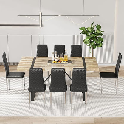 JT Modern Minimalist Dining Chair Fireproof Leather Sprayed Metal Pipe Diamond Grid Pattern Restaurant Home Conference Chair Set of 4 Or 6 (8, Grey)