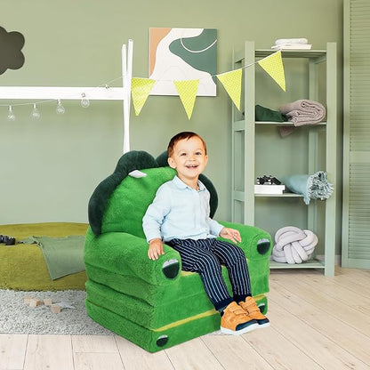 Foldable Kids Couch Toddler Backrest Armchair 2 In 1 Flip Open Sofa Bed for Chidren, Cartoon Comfy Soft Kids Chair, Steady Lightweight Toddlers Sofa Bed for Bedroom Livingroom Playroom Dinosaurs