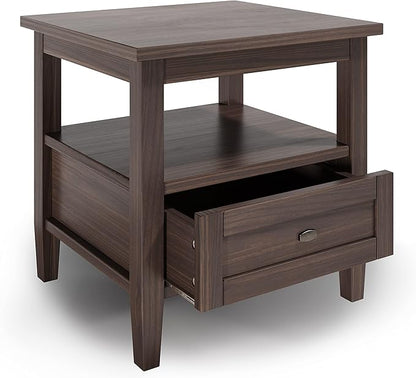 SIMPLIHOME Warm Shaker SOLID WOOD 20 inch Wide Rectangle Transitional End Table in Warm Walnut Brown for the Living Room and Bedroom