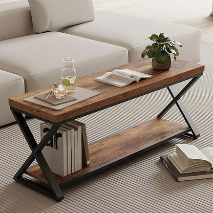 IBF Farmhouse Wood Bench, Industrial Storage Entryway Indoor Bench for Bedroom Hallway Living Room, Rustic Wooden Metal Shoe Rack Accent Foyer Bench Seat for Entrance Sitting, Rustic Brown, 47 in Long