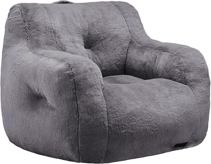 Hobestluk Bean Bag Chair for Adult Small Bean Bag Chairs with Arms Furry Beanbag Chair with Foam Filler Stuffed Bean Bag Sofa for Reading in Bedroom Living Room and Dorms(Grey)