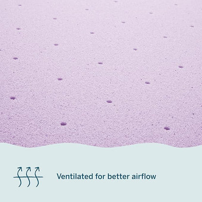 Lucid 2 Inch Lavender Infused Memory Foam Mattress Topper - Ventilated Design – Pressure Relieving Bed Topper - Mattress Pad – CertiPur Certified - Twin XL Size