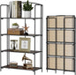 Crofy No Assembly Folding Bookshelf for Living Room, 4 Tier Black Collapsible Book Shelf for Home Office, Portable Bookcase Storage Organizer