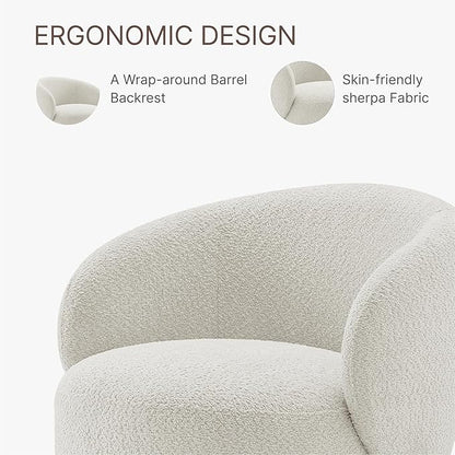 Swivel Accent Chair Round Barrel Armchair Upholstered Performance Fabric for Living Room Bedroom Waitingroom,2 Box,Cream