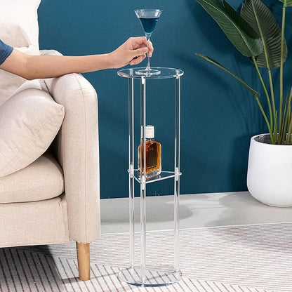HMYHUM Acrylic Drink Table for Small Spaces, Martini Table for Living Room, Small Drink Side Table, 3 Tiers, Round, Modern, 8" L x 8" W x 26" H, Clear
