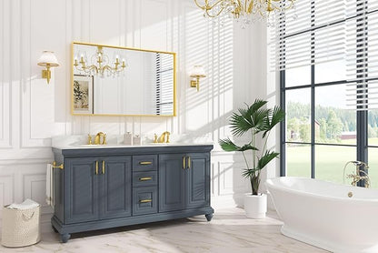 Keonjinn Gold Bathroom Mirror 48 x 30 Inch Gold Trimmed Bathroom Wall Mirror Large Brushed Metal Frame Mirror for Over Sink, Modern Farmhouse Vanity Rectangle Mirror(Horizontal/Vertical)