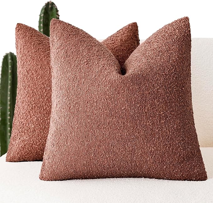 Foindtower Pack of 2, Decorative Textured Boucle Throw Pillow Covers Accent Solid Pillow Cases Soft Cozy Couch Cushion Case for Chair Sofa Bedroom Living Room Home Decor 16x16 Inch Orange Rust Red