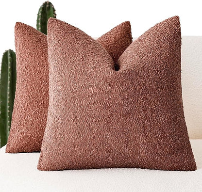 Foindtower Pack of 2, Decorative Textured Boucle Throw Pillow Covers Accent Solid Pillow Cases Soft Cozy Couch Cushion Case for Chair Sofa Bedroom Living Room Home Decor 16x16 Inch Orange Rust Red