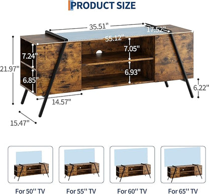 Garvee 55 Inch TV Stand with Slanted Metal Legs, Industrial Media Console with Adjustable Open Shelves, Wooden Entertainment Center Television Stand for Living Room, Bedroom, Orange Oak