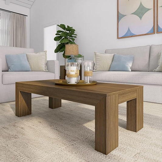 Plank+Beam Modern Rectangular Coffee Table, 48", Medium Sized Coffee Table, Center Tables for Small Spaces, Living Space Medium Tea Table, Pecan Wirebrush
