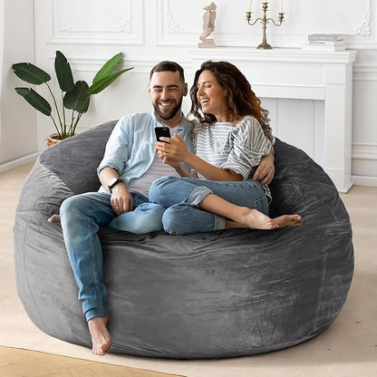 HABUTWAY Bean Bag Chair: Giant 5' Memory Foam Furniture Bean Bag Chair with Microfiber Cover - 5Ft,Silver Grey