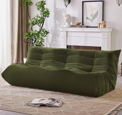 Bean Bag Chair, 3 Seater Fireside Chair Large Bean Bag Sofa for Adults, Memory Foam Chair Gaming Chairs with Comfy Design & Soft Fabric, Lazy Floor Sofa for Living Room, Bedroom, Olive Green