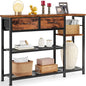 Furnulem Entryway Table 44'' Sofa Console Table with 2 Fabric Drawers, Industrial Entry Way Shoe Rack with Metal Mesh Shelf for Front Door, Hallway, Foyer Wooden Top, Sturdy Metal Frame, Rustic Brown