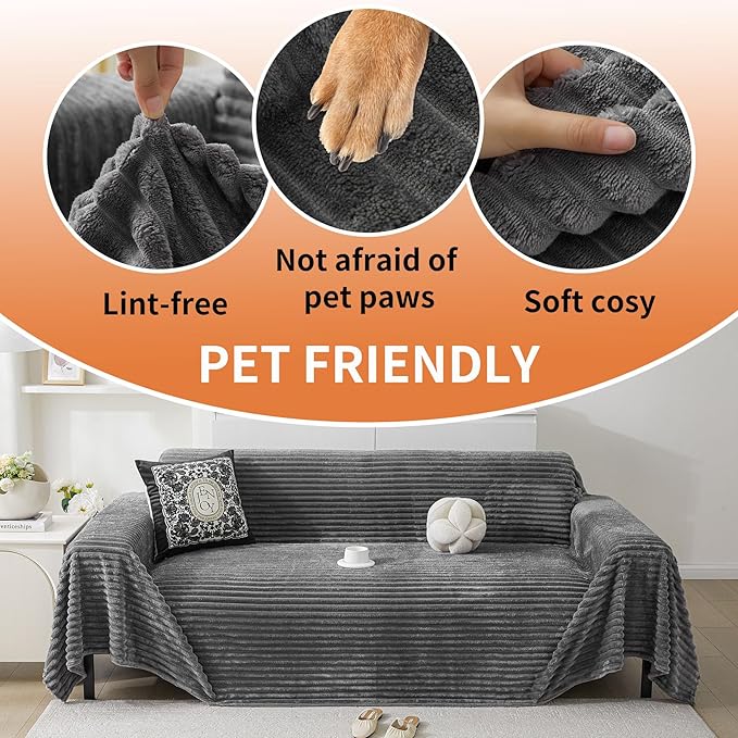 HAOMAIJIA Faux Fur Sofa Covers Couch Covers for 3 Cushion Couch Sofa Pet Friendly Soft Non Slip Couch Cover for Dogs Washable Sectional Couch Covers L Shape Furniture Protector (Grey, 91"x150")