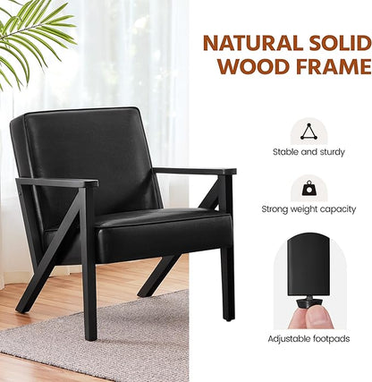 Yaheetech Accent Chair, Armchair with Strong Wood Frame, PU Leather Modern Retro Lounge Chair for Living Room/Lounge/Office/Reception Area, Black