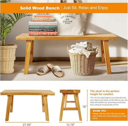 Farmhouse Solid Wood Bench: Long Rustic Indoor Narrow Wooden Bench for Entryway,Living Room, Dining Room,End of Bed,Hallway (20" Lx10 Wx18 H)