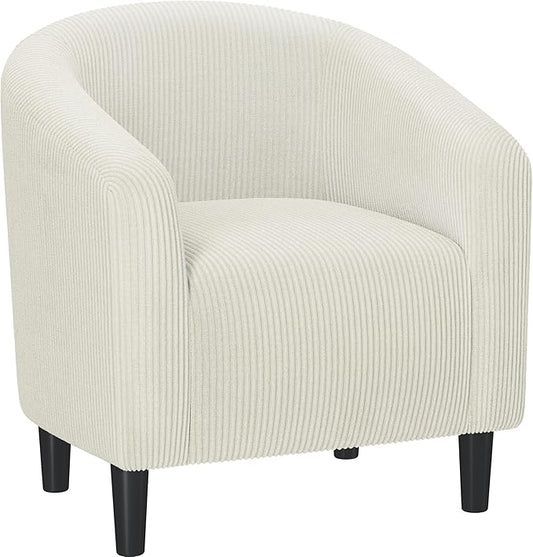 Yaheetech Accent Barrel Chair, Corduroy Fabric Club Chair, Furry Sherpa Elegant Armchair with Cozy Soft Padded, Suitable for Living Room Bedroom Reception Room Office, Beige