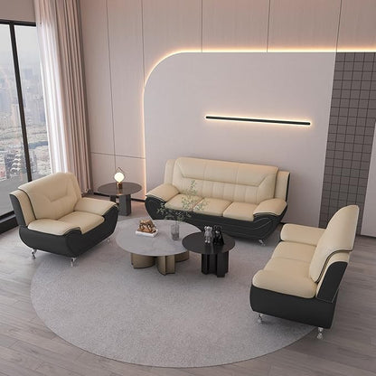 Container Furniture Direct Michael Modern Faux Leather Upholstered Stainless Steel Legs Living Room, Chair, Black Camel