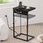 Vagusicc C Shaped End Table with Charging Station, Adjustable Height Side Table for Couch,Small Side Table Small Spaces, 33.2'' Tall Couch Tables that Slide Under, Tv Tray Table for Living Room, Black