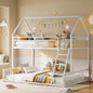 LIKIMIO Bunk Bed Twin Over Full Size, House Bunk Bed Frame with Ladder and Guardrail, House Shaped with Metal Slats Support No Box Spring Needed Space Saving for Bedroom and Dorm, White