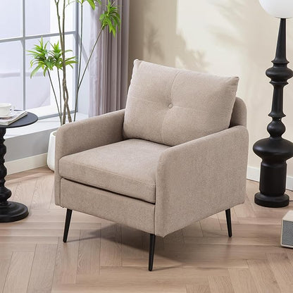 Ball & Cast Accent Chair with Metal Black Legs,Comfy Chenille Club Fabric Armchair,Single Sofa Chair for Living Room Bedroom,Dining Accent for Bedroom,Office,Coffee