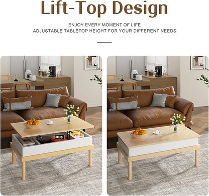Shintenchi Coffee Table, Lift Top Coffee Table with Hidden Compartment, Rising Tabletop Dining Table, Lift Top Coffee Center Table for Living Room, Office, Home (Oak)