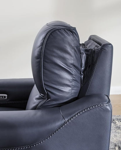 Signature Design by Ashley Mercomatic Contemporary Leather Match Wall Hugger Power Recliner with Adjustable Headrest and USB Ports, Blue