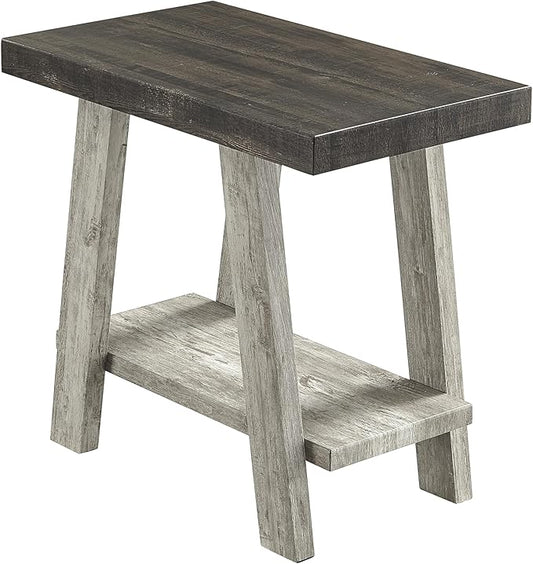 Roundhill Furniture Athens Contemporary Two-Tone Wood Shelf Side Table, Weathered Walnut and Gray