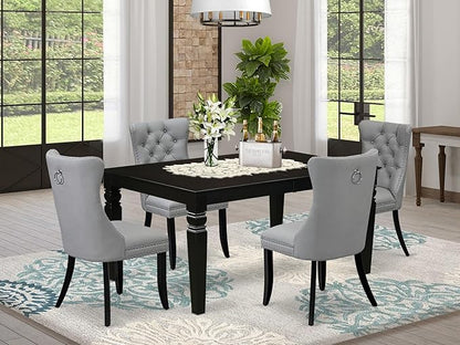 East West Furniture LGDA5-BLK-27 5 Piece Dining Table Set Includes a Rectangle Wooden Table with Butterfly Leaf and 4 Polyester Fabric Parson Chairs, 42x84 Inch, Black