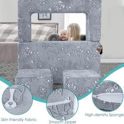 MeMoreCool Kids Sofa Couch, Glow in Dark Toddler Chair Fold Out, Modular Play Couch for Playroom, Child Foam Blocks Convertible Baby Furniture (Glowing Dogs)