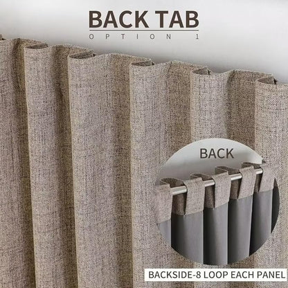 Joydeco Natural Linen Curtains 120 inch Length 2 Panels Set Burg 100% Blackout Patio Door Curtain Room Darkening Sliding Door Curtains Thermal Insulated Back tab Rod Pocket(105x120 inch, Linen)