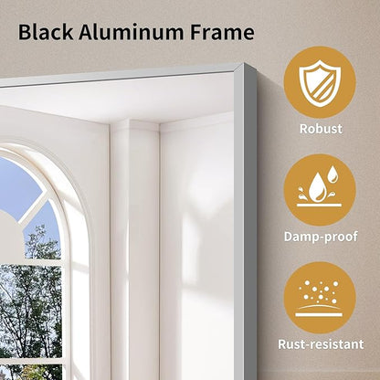 YIROMAN Bathroom Mirror 55"x36", Large Brushed Silver Bathroom Mirror for Over Sink with Aluminum Frame, Rectangular Vanity Mirror with Right Angle, Wall Mirror Hangs Horizontal or Vertical