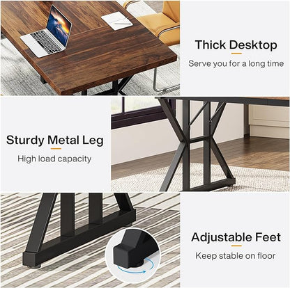 Tribesigns 70.8-Inch Executive Desk, Large Computer Office Desk Workstation, Modern Simple Style Laptop Desk Study Writing Table Business Furniture for Home Office (Brown/Black, 70.8 Inch)