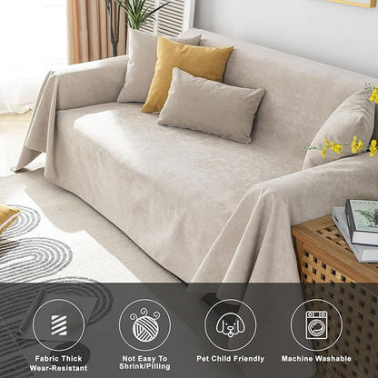 STACYPIK 100% Waterproof Beige Sofa Cover for Dogs, Anti-Cat Scratch Couch Covers for Pets, Non-Slip Couch Covers for 2 Cushion Couch, Washable Loveseat for Sectional, Furniture Protector-71X71IIN