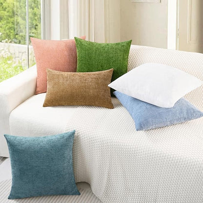 CaliTime Throw Pillow Covers Decorative 18 X 18 Inches Pack of 4 Cozy Chenille Cushion Cases for Couch Sofa Bed Living Room Home Smoke Blue