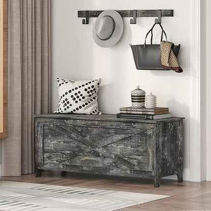47.2" Toy Chest, Sturdy Entryway Storage Chest with Safety Hinges, Retro Toy Box, Wooden Look Accent Furniture for Living Room, Bedroom, Vintage Gray SCRP48801