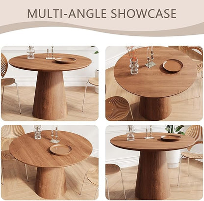 Round Dining Room Table for 4, 43'' Modern Farmhouse Kitchen Table with Round Pedestal, for Kitchen, Living Room, Cafe,Small Spaces, Apartment Walnut