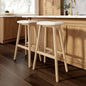 Plank+Beam Beryl Bar Height Stool - Mid-Century Modern Rubberwood Bar Stool with Faux Leather Seat, Metal Footrest, Easy Assembly, 2-Pack, Blonde/Sesame