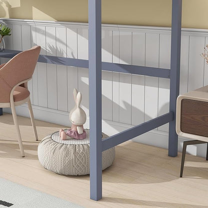 HomSof Full Loft Bed with Desk and Shelves,Gray