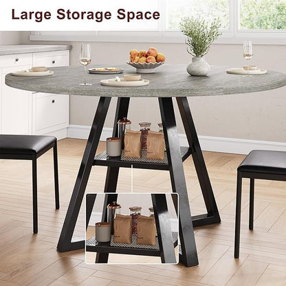 Round Dining Table for 4,Kitchen Dining Room Circle Dinner Pedestal Table,Space Saving Wood Kitchen & Dining Room Furniture (Grey, 47In)