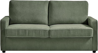Reversible Sleeper Sofa Bed with Comfortable Memory Foam Mattress, Convertible Corduroy Full Size Pull Out Couch for Living Room, Space Saving Furniture, 70" Wide, Rectangular Arms, Dark Green