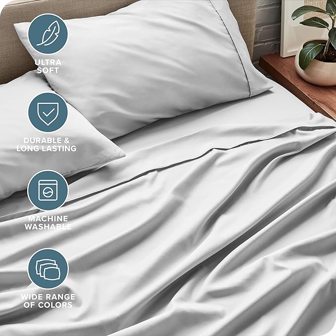 Bare Home Twin XL Sheet Set - College Dorm Size - Luxury 1800 Ultra-Soft Microfiber Twin Extra Long Bed Sheets - Deep Pockets - Easy Fit - Extra Soft - 3 Piece Set - Bed Sheets (Twin XL, Cloud Grey)