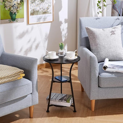 Dulcii Small Round End Table for Narrow and Small Space, 3-Tier Round Accent Couch Beside Table, Modern Side Table Corner Sofa Table Nightstand for Living Room Bedroom,Black