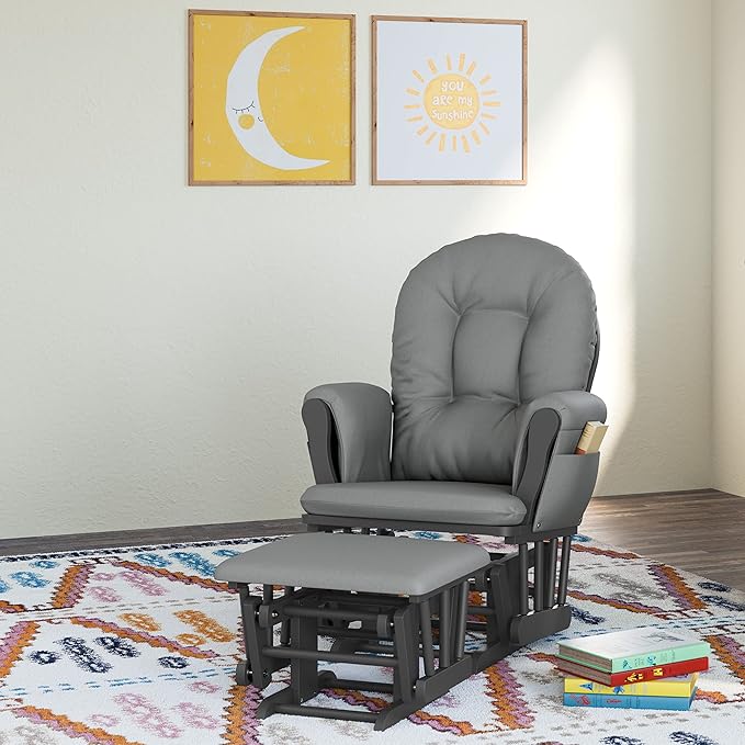 Storkcraft Premium Hoop Glider & Ottoman (Gray/Gray) — GREENGUARD Gold Certified Nursery Glider, Solid Wood Craftsmanship, Smooth-Gliding Nursery Chair and Ottoman, Award-Winning