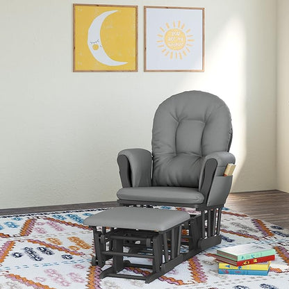 Storkcraft Premium Hoop Glider & Ottoman (Gray/Gray) — GREENGUARD Gold Certified Nursery Glider, Solid Wood Craftsmanship, Smooth-Gliding Nursery Chair and Ottoman, Award-Winning