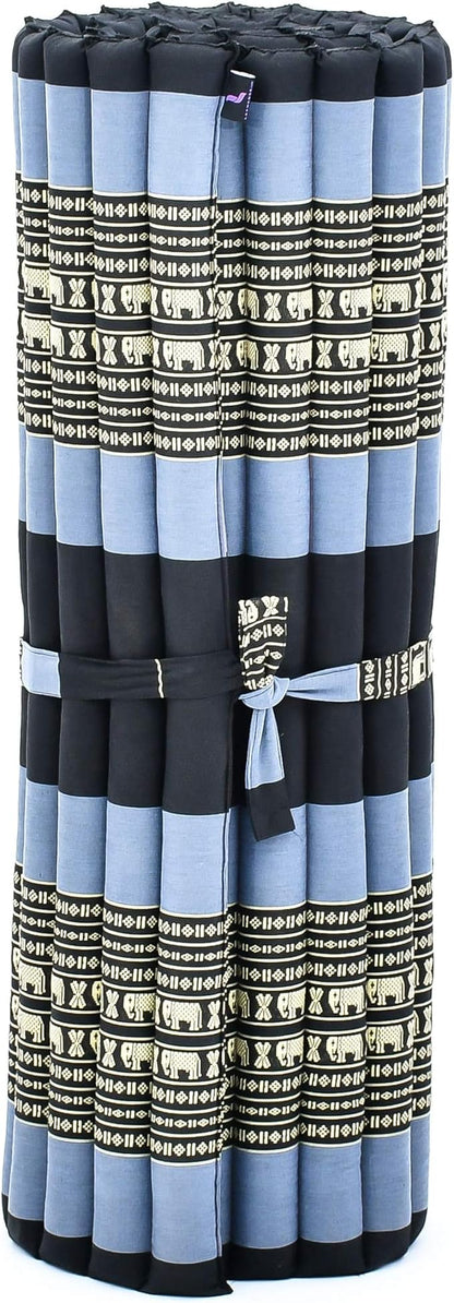 Leewadee - Foldable Floor Mattress - Japanese Roll Up Futon -Trifold Tatami Mat- Guest Floor Bed - Camping Mattress - Thai Massage Mat, Kapok Filled, 75 x 39 inches, Blue