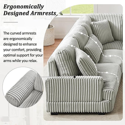 129" Oversized U Shaped Modular Sectional Sofa Couch for Living Room 7 Seater Plush Corduroy Upholstered Large Sofa Deep Seat Cloud Couch with Extra Wide Chaise Lounge and Detachable Thick Cushions
