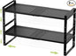 Expandable Stackable Aadjustable Shoe Rack Pantry Shelf for Kitchen Cabinets Counter Shelves Countertop Cupboard Storage Solution,Sturdy Heavy-Duty Metal Construction(2Packs/Black/Medium)