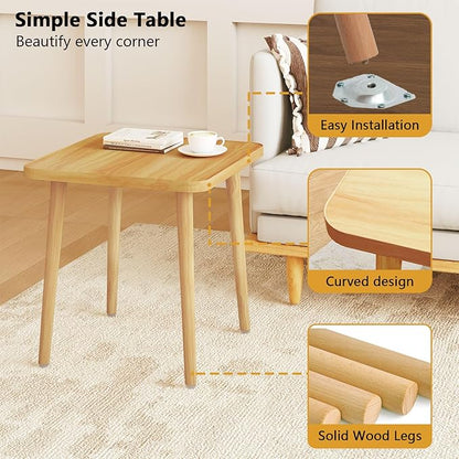 Simple End Table,Modern Side Table with 4 Solid Wood Sturdy Legs for Living Room,Nightstand Bedside Table for Bedroom Balcony (Natural)