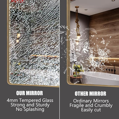 48x30 Inch Gold Bathroom Mirror for Wall, Brushed Brass Metal Framed Gold Vanity Mirror, Rounded Rectangle Golden Mirror, Shatterproof, Anti-Rust (Horizontal/Vertical)